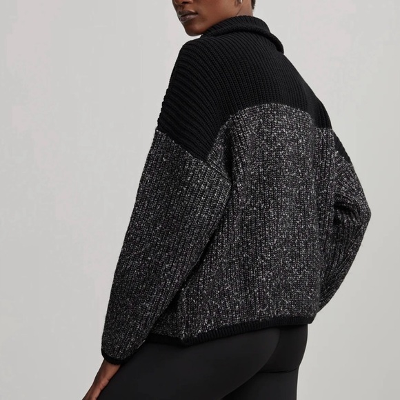 Varley Willard 1/2 Zip Knit Sweater, Black and Gray, High Neck, Relaxed, XS - Picture 4 of 16